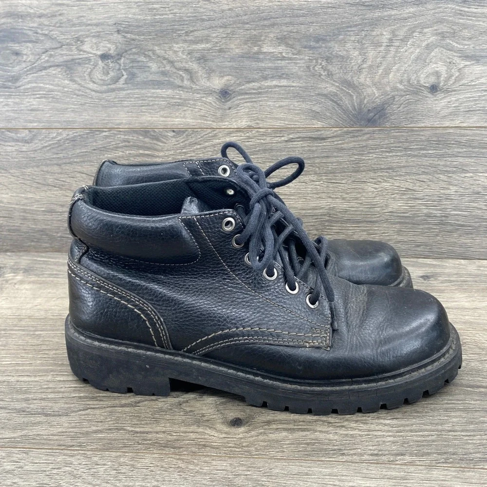 Cherokee Work Boots Mens Size 9 Black Leather Lace Up Lug Sole 098-00-1341